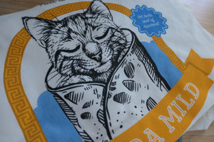 Close up image of Pet Rodeo's cute funny Purrito cat t-shirt